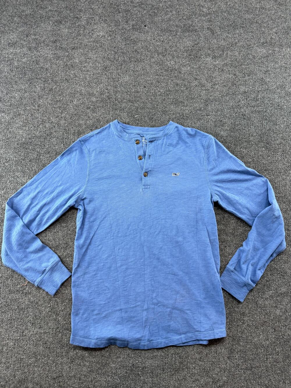Vineyard Vines Shirt Mens Small Blue Henley Long Sleeve Whale Logo Tagless